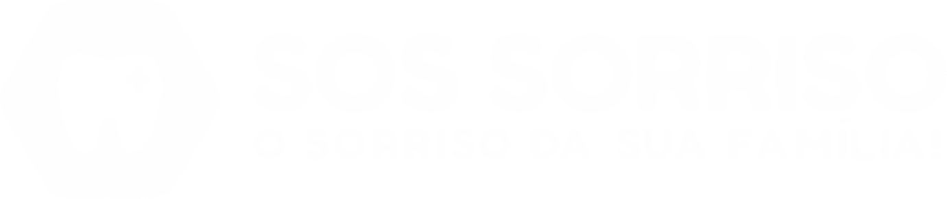 Logo SOS Sorriso em cor branca, para decorar o site ao fazer a passagem para a sessão de Serviços da Clínica.